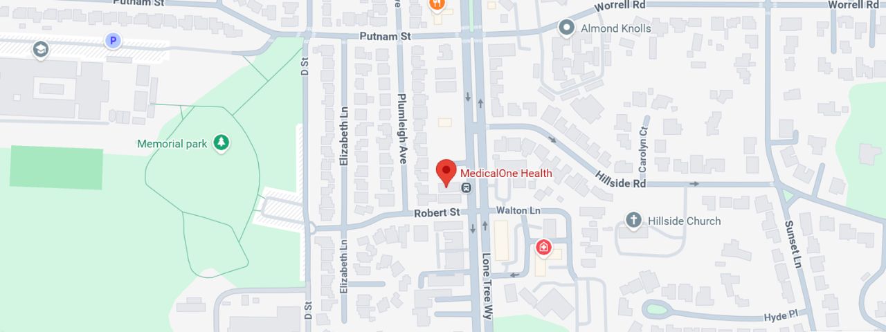 Map showing the MedicalOne Home Health agency office location in Antioch, California.