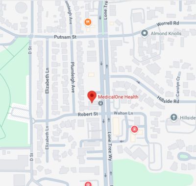 Map showing the MedicalOne Home Health agency office location in Antioch, California.